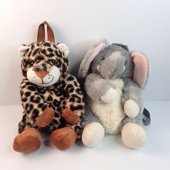 Critter Collection Plush Backpack Elephant & Cheetah Lot of 2 - Picture 1 of 16